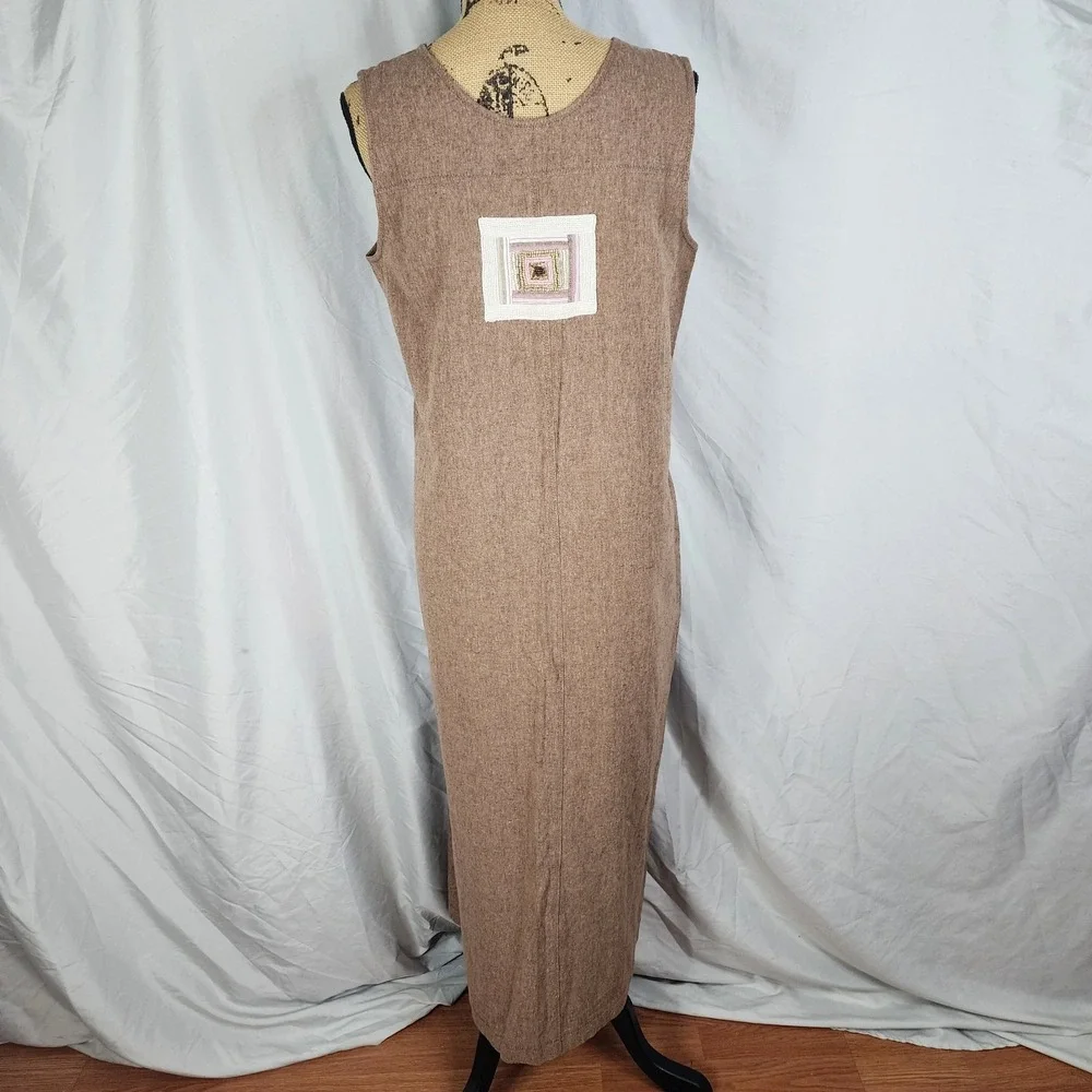 Vintage STUDIO BLUE Size Medium Beaded Embroidered Linen Cotton Sleeveless‎ Maxi